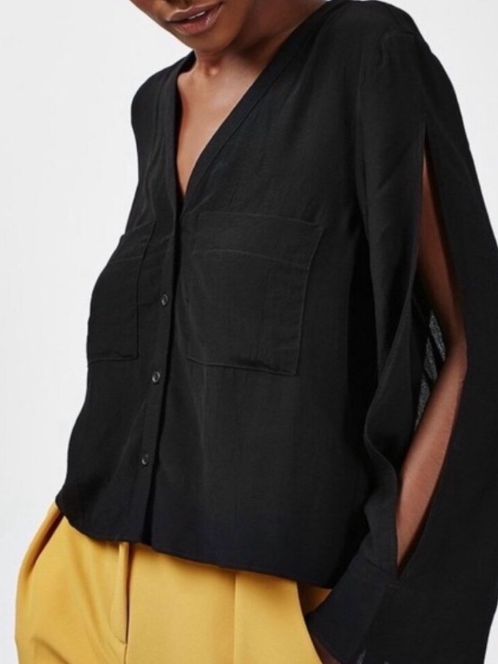 Black Split-Sleeve Top Shop Blouse